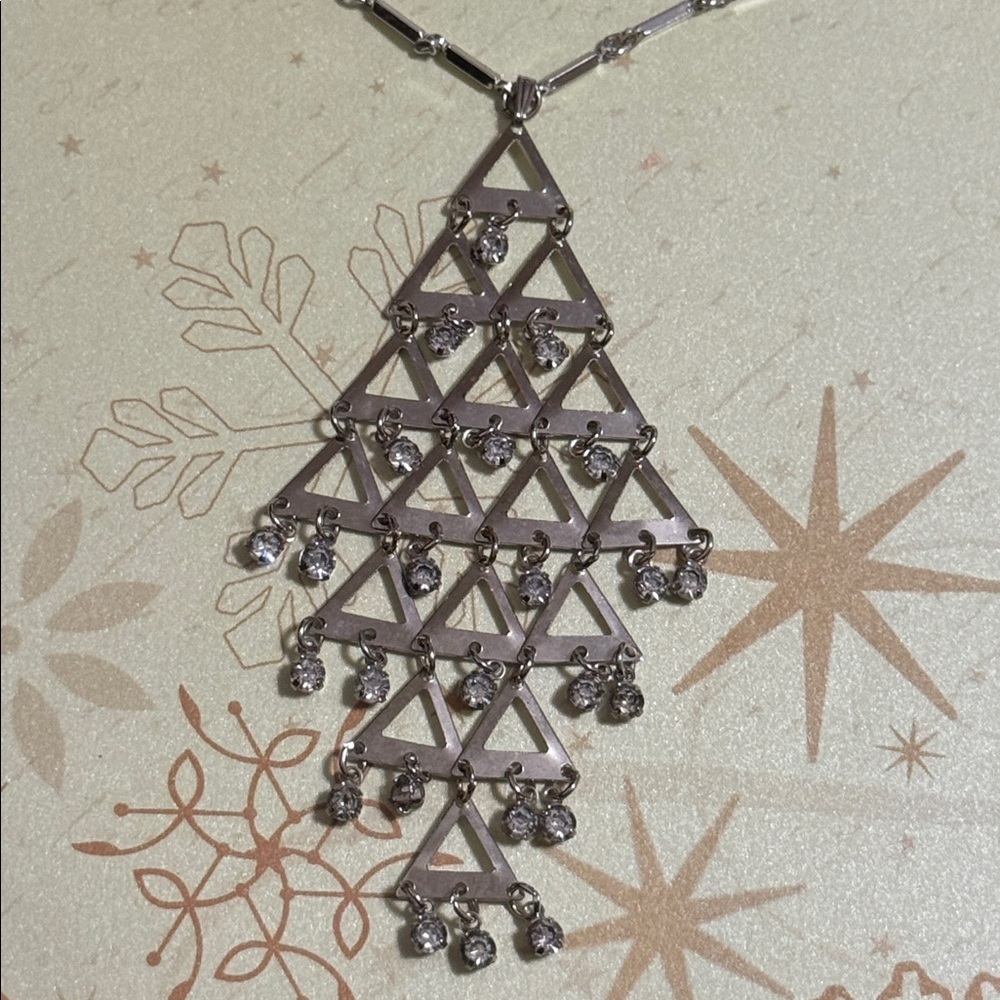 Vintage Sarah Coventry silver tone clear crystal abstract pendant necklace EUC - Picture 9 of 9